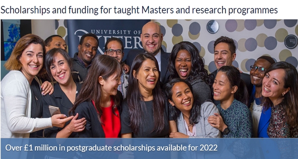University of Exeter Scholarships and funding for Taught Masters and Research Program